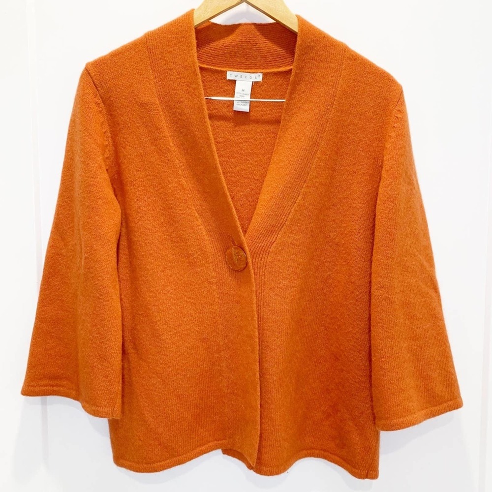 Tweeds Burnt Orange Cinnamon Lambs Wool Angora Knit Large Button Cardigan
